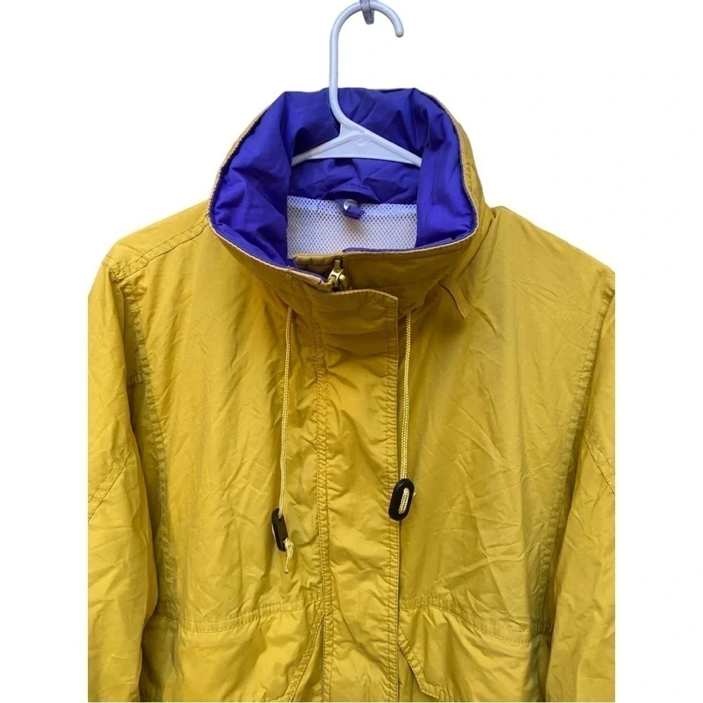 Vintage Eddie Bauer Yellow Raincoat with Blue Lined Collar
